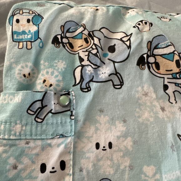 Tokidoki by Koi Womens Medium Blue Cartoon Print Scrub Top Pockets Medical Nurse - Picture 14 of 16